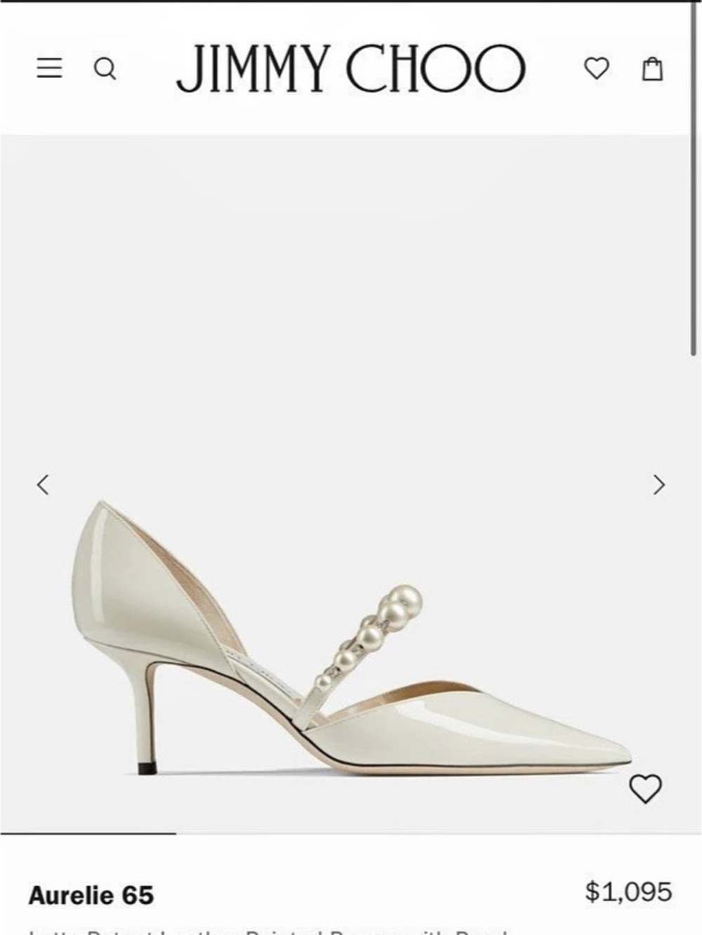 Jimmy Choo Aurelie 65 Pointed Pumps with Pearl Detail in White